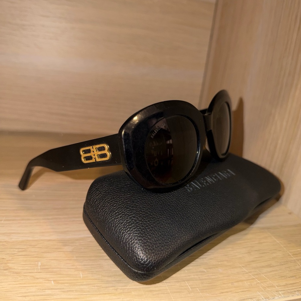 Balenciaga Black and Gold Sunglasses